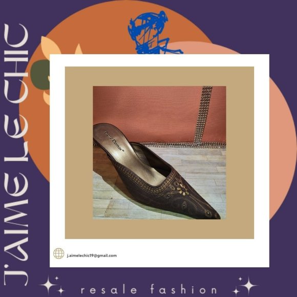 Pierre Dumas Brown with Dark Gold Design Slip-On Kitten Heels - Picture 4 of 7